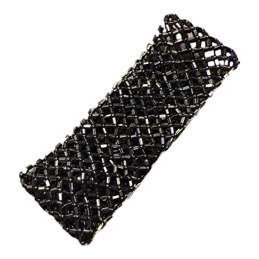 Micro Beaded Black Elastic Cuff Bracelet Woven